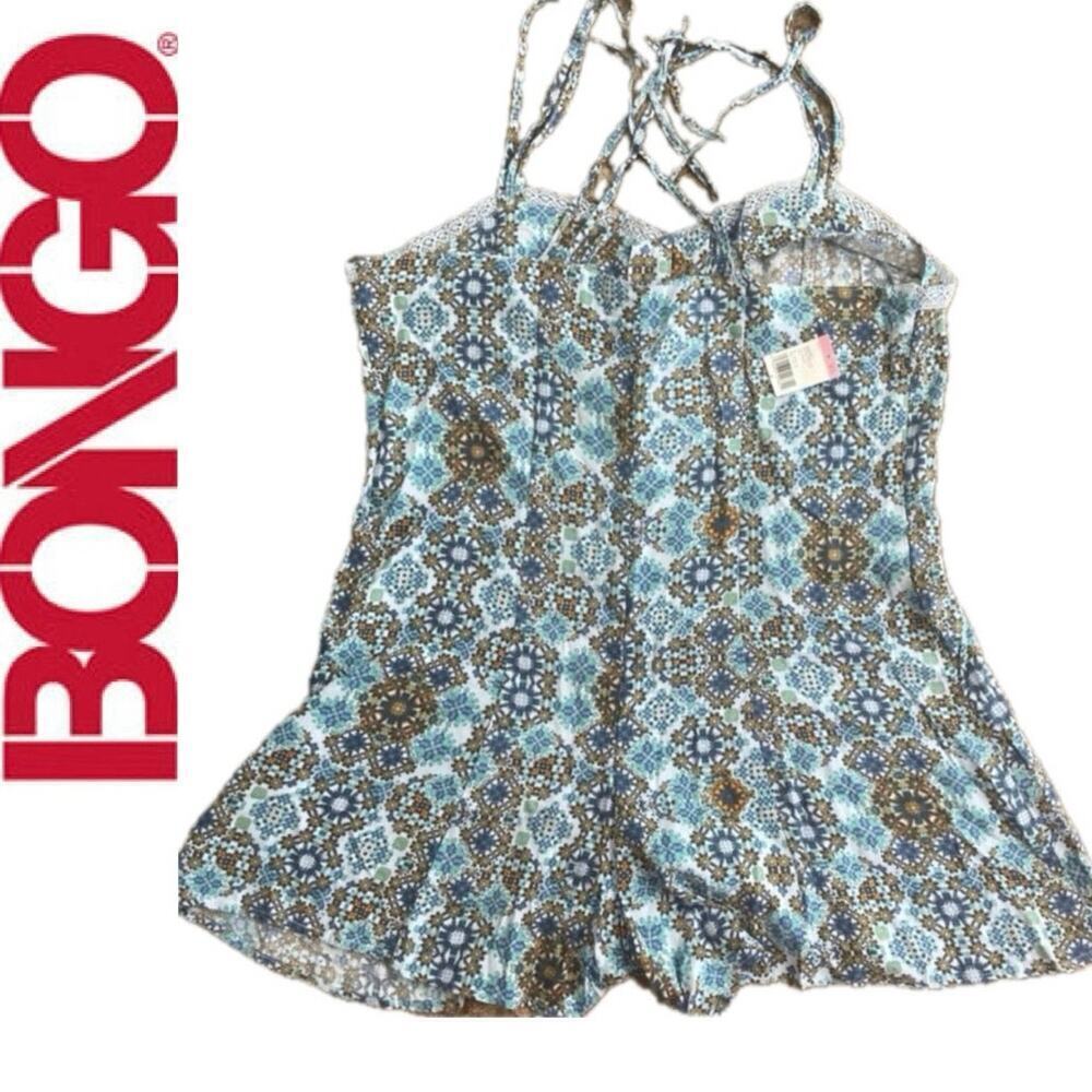 Y2K BONGO SHORT ROMPER STRAP‎ RAYON FLORAL SZ XS FLIRTY PHYCHEDELIC GYPSY CORE